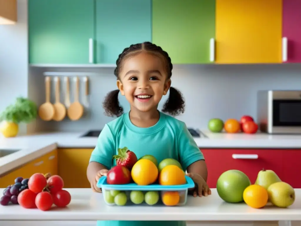 Un niño alegre preparando almuerzos escolares sin gluten nutritivos en la cocina