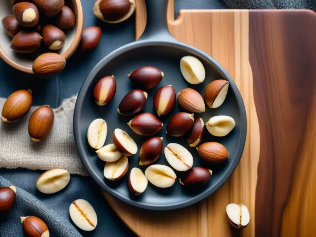 Nueces de Brasil sin gluten sobre tabla de madera en ambiente acogedor de cocina