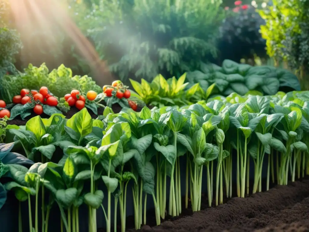 Un oasis de ingredientes frescos sin gluten en un jardín soleado y vibrante