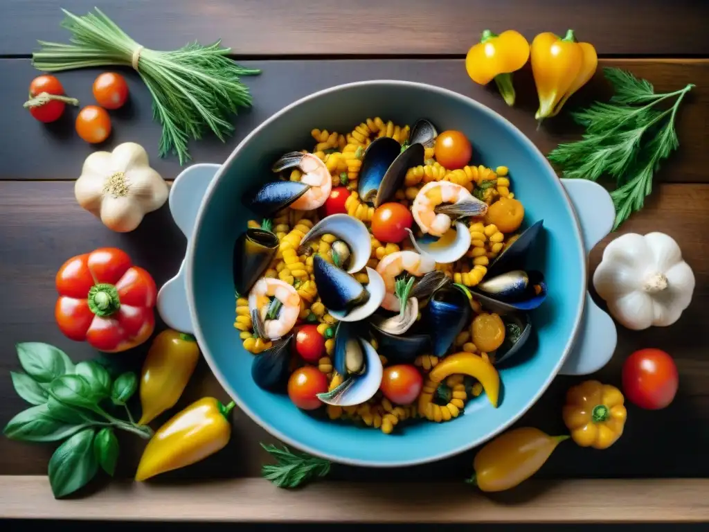 Una paella innovadora sin gluten con ingredientes variados y coloridos