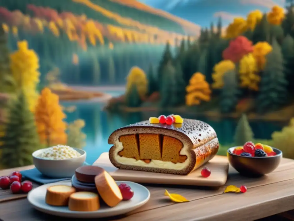 Un paisaje canadiense con lago cristalino, cabaña acogedora y picnic sin gluten