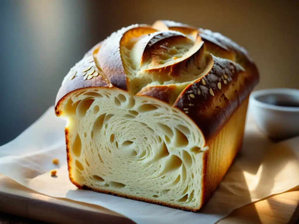 Un pan sin gluten artesanal, recién horneado, con corteza dorada y aroma tentador