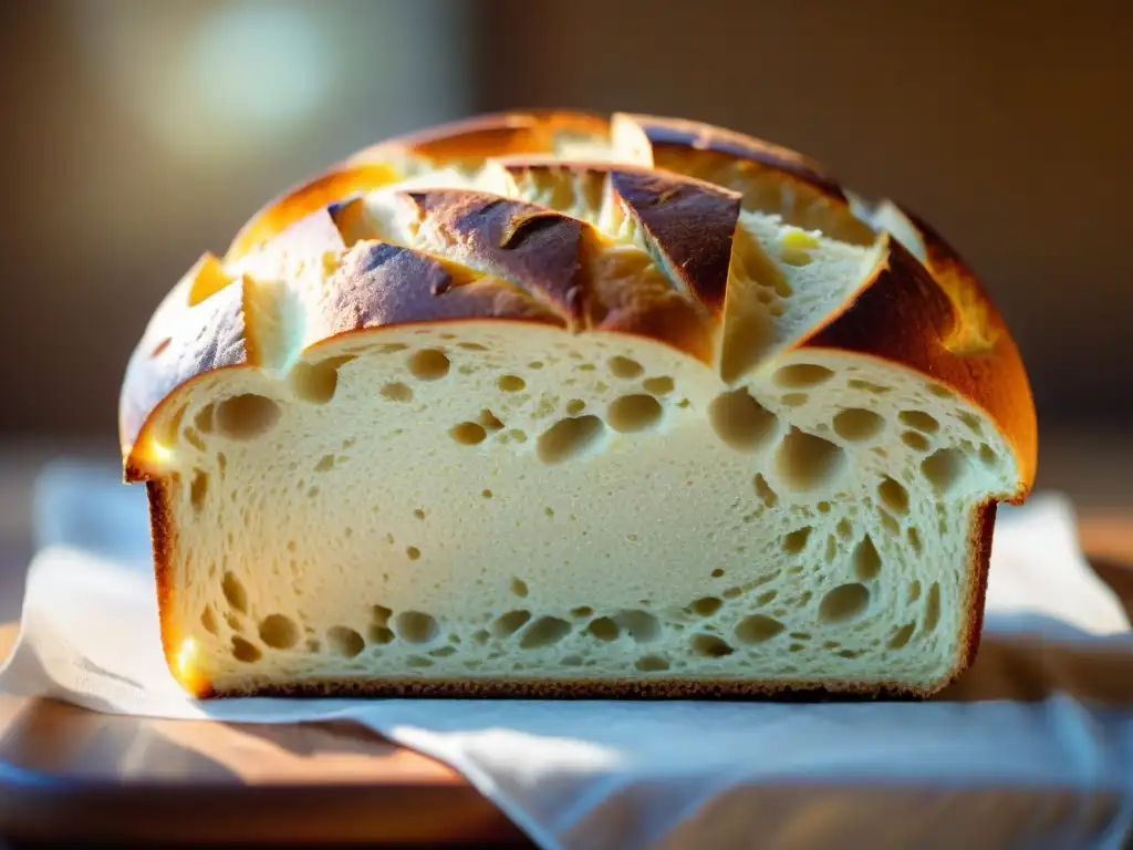 Pan sin gluten recién horneado, corteza dorada, vapor y sabores potenciados con hierbas y semillas