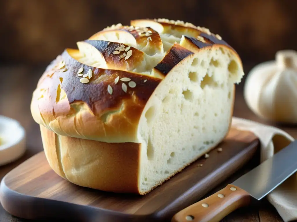 Un pan de yuca recién horneado en tabla de madera rústica