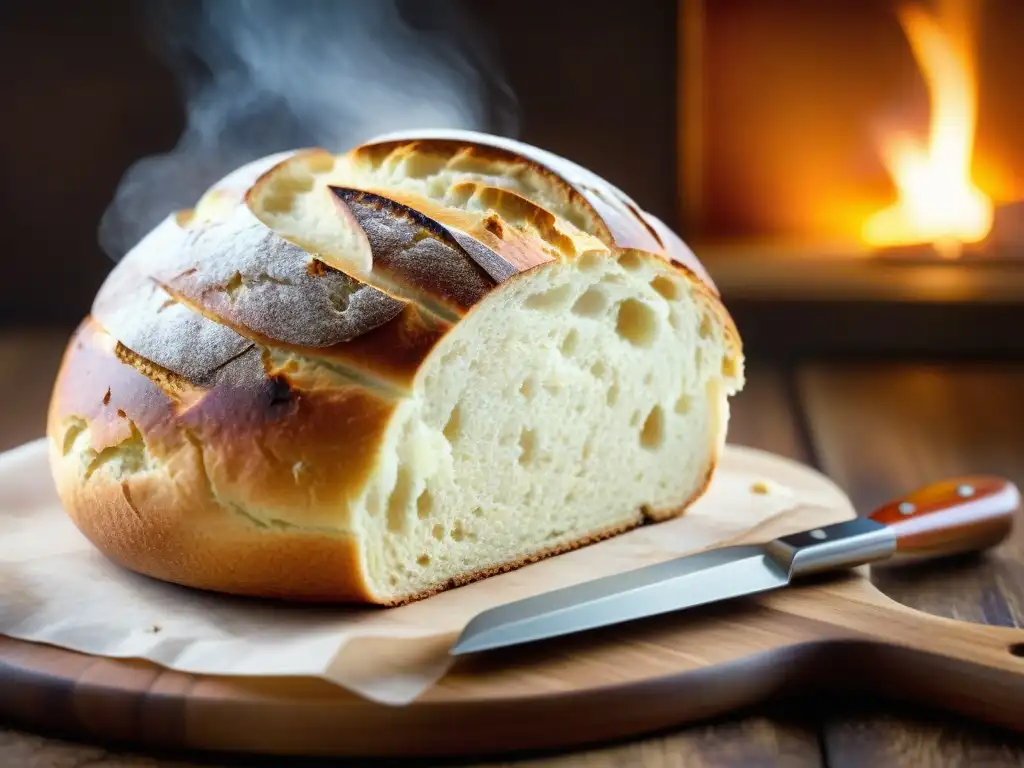 Un pan sin gluten recién horneado con un termómetro inteligente, evocando calidez y sabor