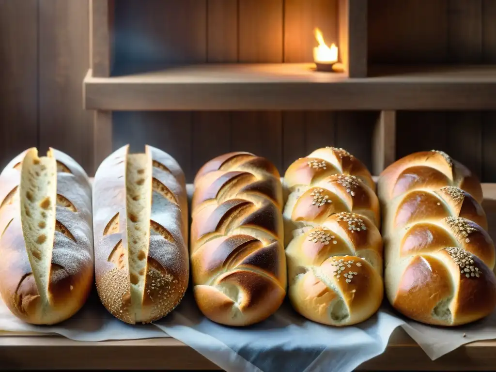 Pan sin gluten revolución panadería: Variedad de panes recién horneados con semillas, hierbas y granos, sobre fondo de madera rústica