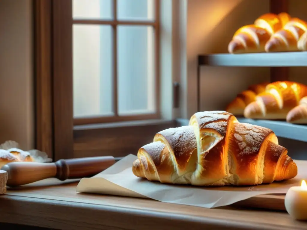 Una panadería francesa sin gluten llena de croissants recién horneados, baguettes y pasteles