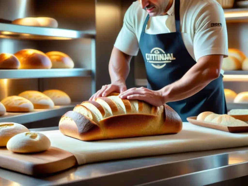 Un panadero experto moldea con precisión una hogaza sin gluten, mostrando técnicas panadería sin gluten innovadoras