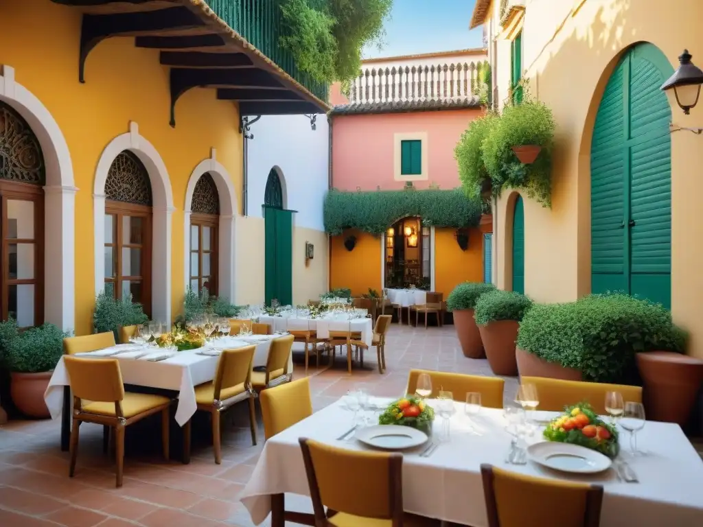 Un patio encantador en un restaurante de Sevilla con mesa de platos sin gluten