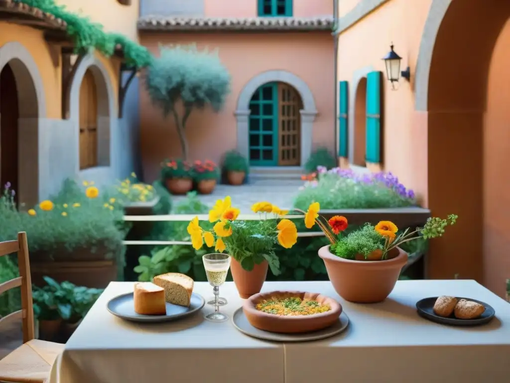 Un patio sereno en Guadalajara, España, con arquitectura castellana y flores vibrantes