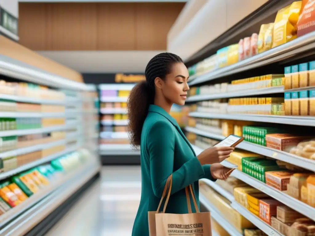 Personas diversas realizando compras sin gluten en supermercado, mostrando inclusividad y empoderamiento