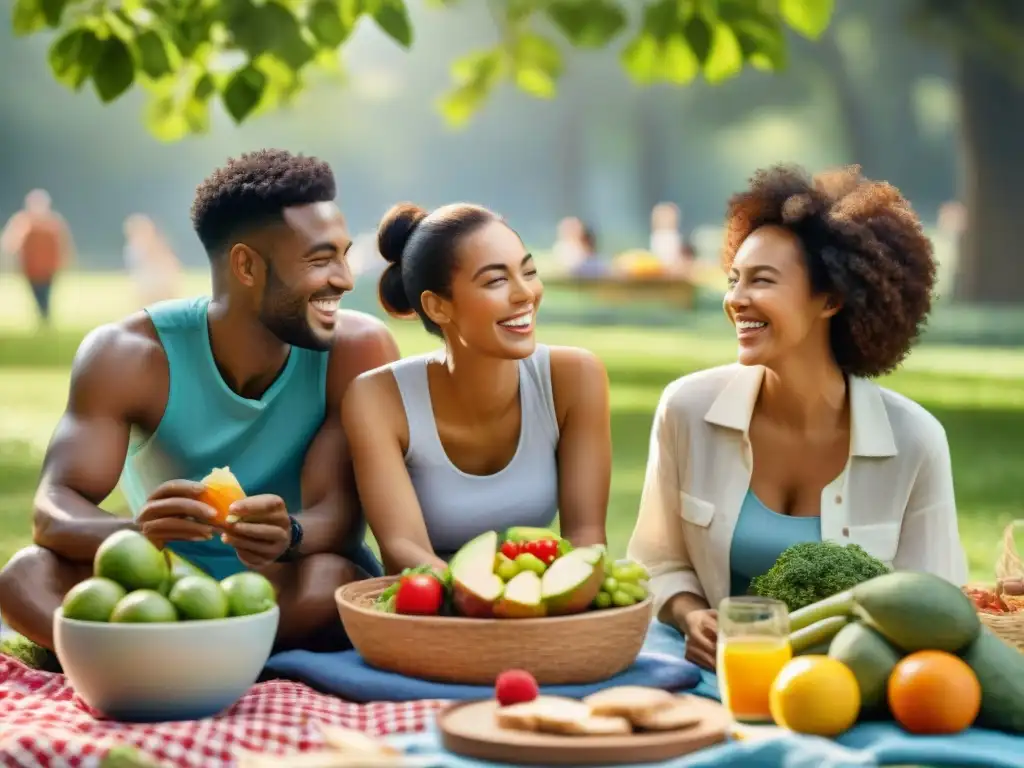 Un picnic al aire libre con personas de todas las edades disfrutando de productos orgánicos sin gluten