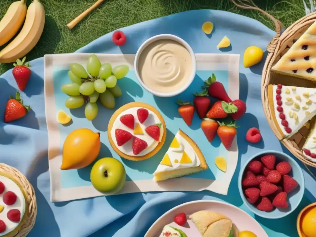 Un picnic alegre y colorido con recetas sin gluten para niños en un parque soleado