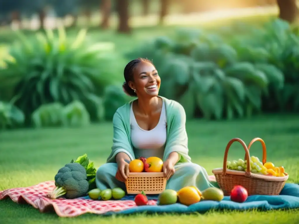 Un picnic alegre en el parque con frutas ricas en magnesio