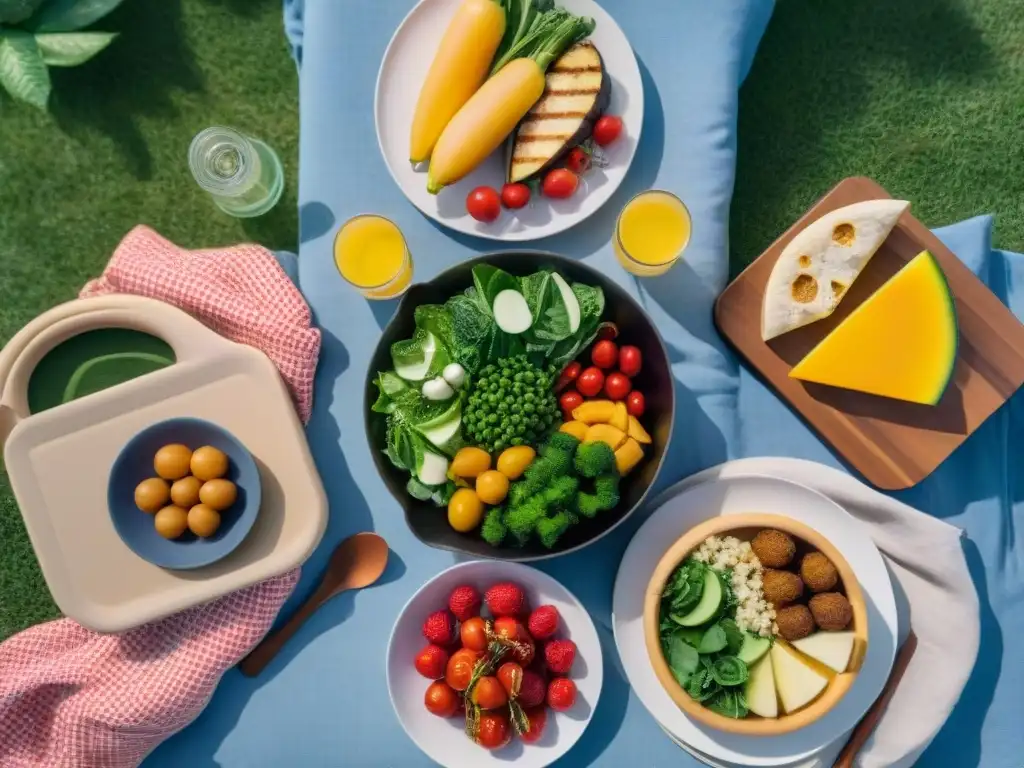 Picnic saludable y feliz con comida sin gluten en el parque Un picnic alegre y saludable con recetas sin gluten fáciles en un parque colorido