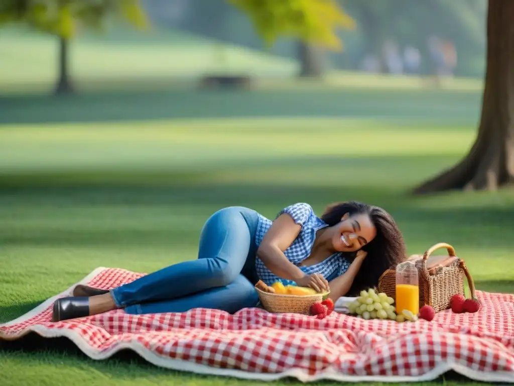 Un picnic feliz y diverso en el parque, con alimentos sin gluten