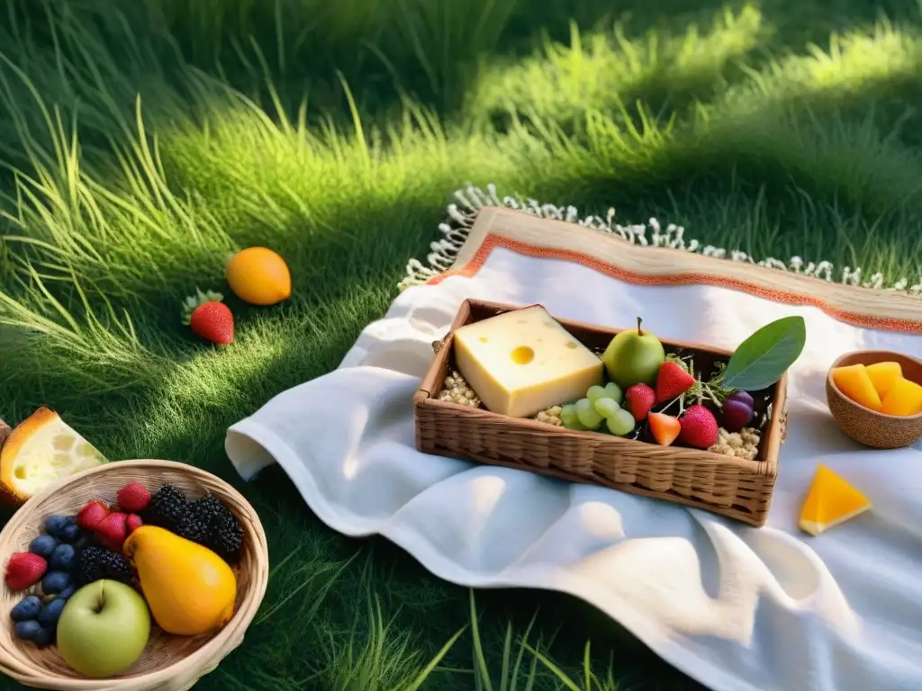 Un picnic sin gluten en la naturaleza: coloridos platillos y delicatessen, con mariposas revoloteando