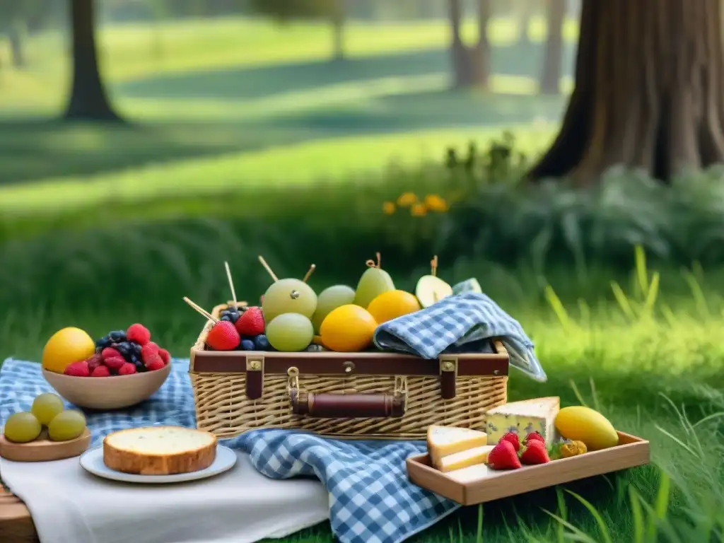 Un picnic sin gluten en un parque, con delicias artesanales y coloridas frutas