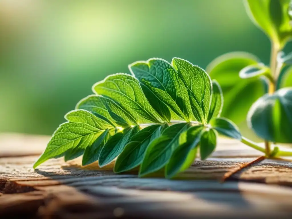 Planta de stevia verde exuberante con hojas brillantes de rocío al amanecer