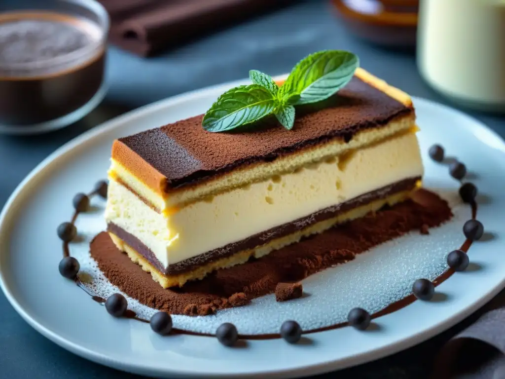 Una porción decadente de tiramisú italiano sin gluten fácil, con capas de bizcochos, mascarpone y cacao