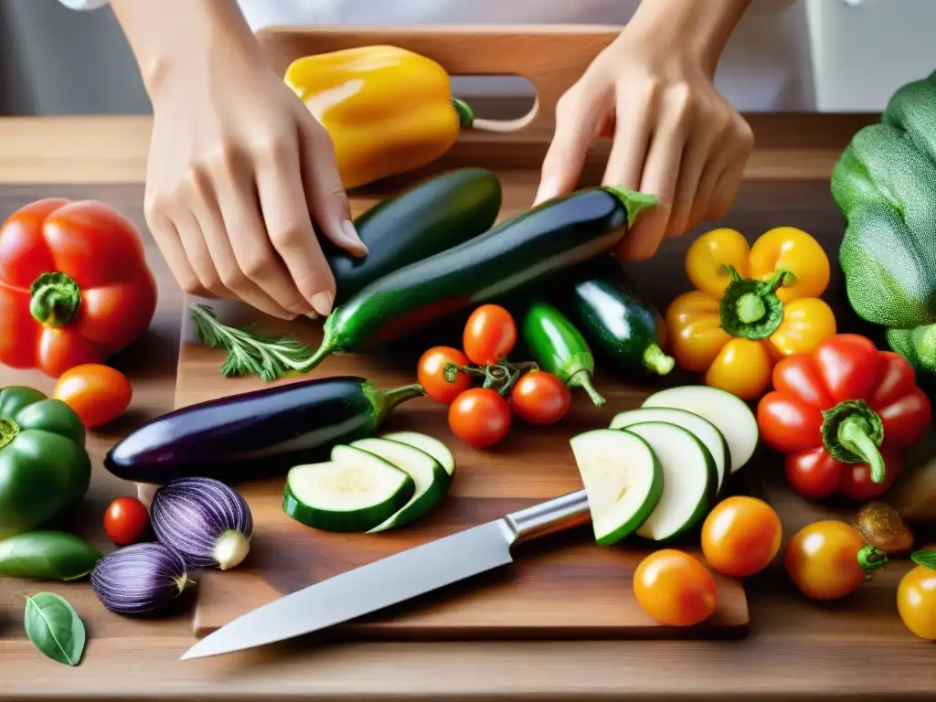 Preparación de receta auténtica ratatouille sin gluten en cocina francesa rústica