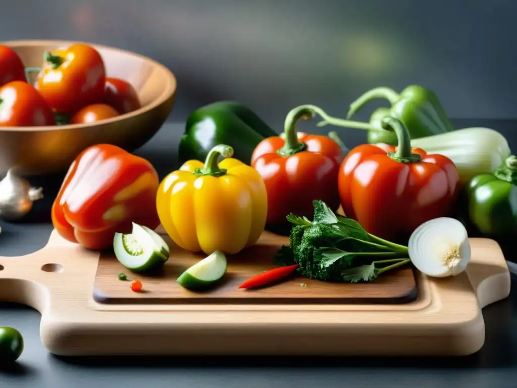 Preparación de Salsas sin gluten cocción baja con vegetales frescos cortados en tabla de madera