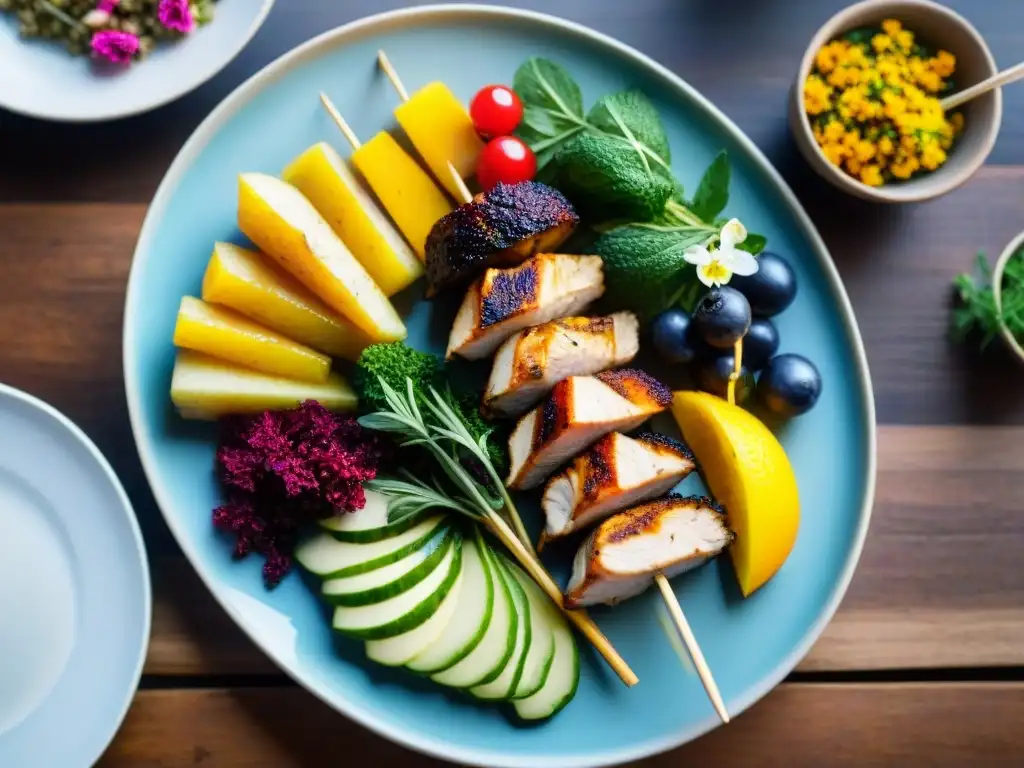 Presentación de platos sin gluten: una selección de deliciosos platillos coloridos y frescos en una mesa rústica iluminada