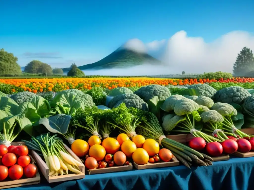 Un jardín primaveral vibrante con flores coloridas y vegetales frescos bajo un cielo azul claro, ideal para recetas sin gluten primavera