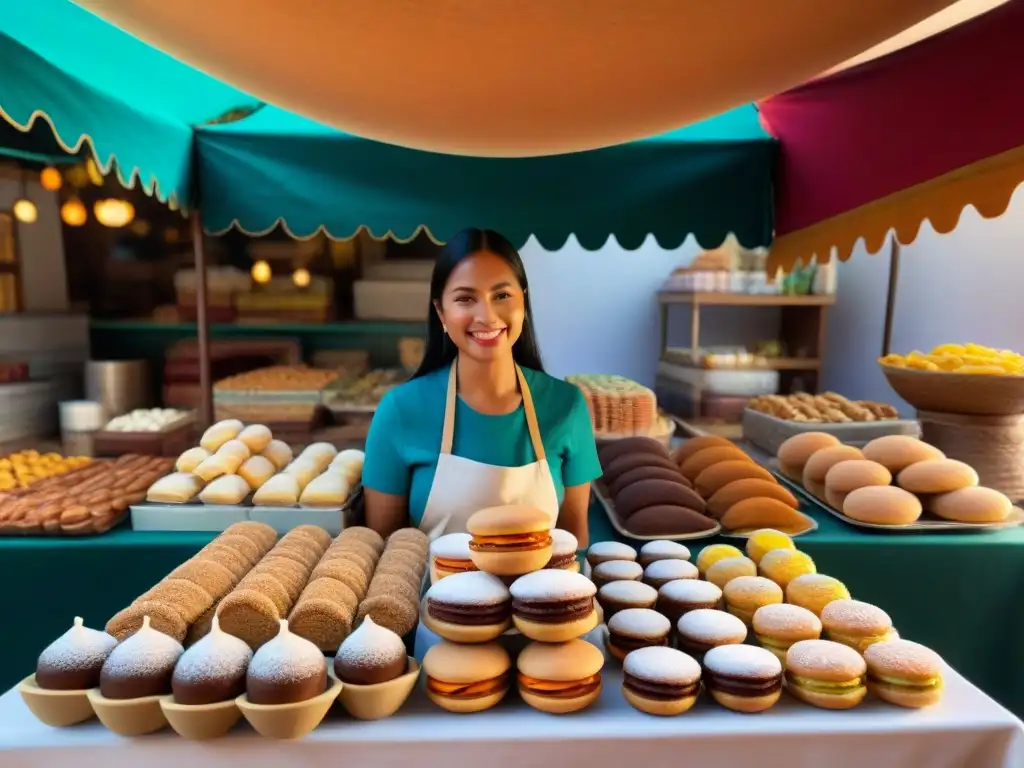 Un puesto de mercado latino rebosante de delicias dulces sin gluten: alfajores, churros y tres leches