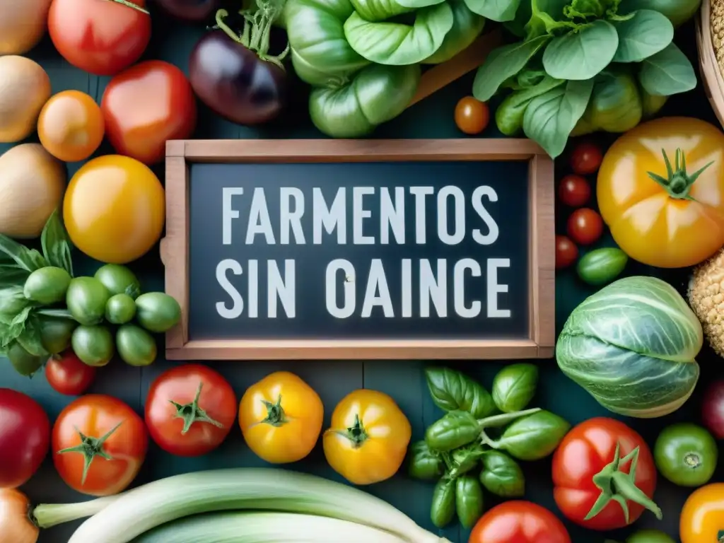 Un puesto de mercado rebosante de frutas y verduras orgánicas sin gluten, perfectamente etiquetadas y coloridas