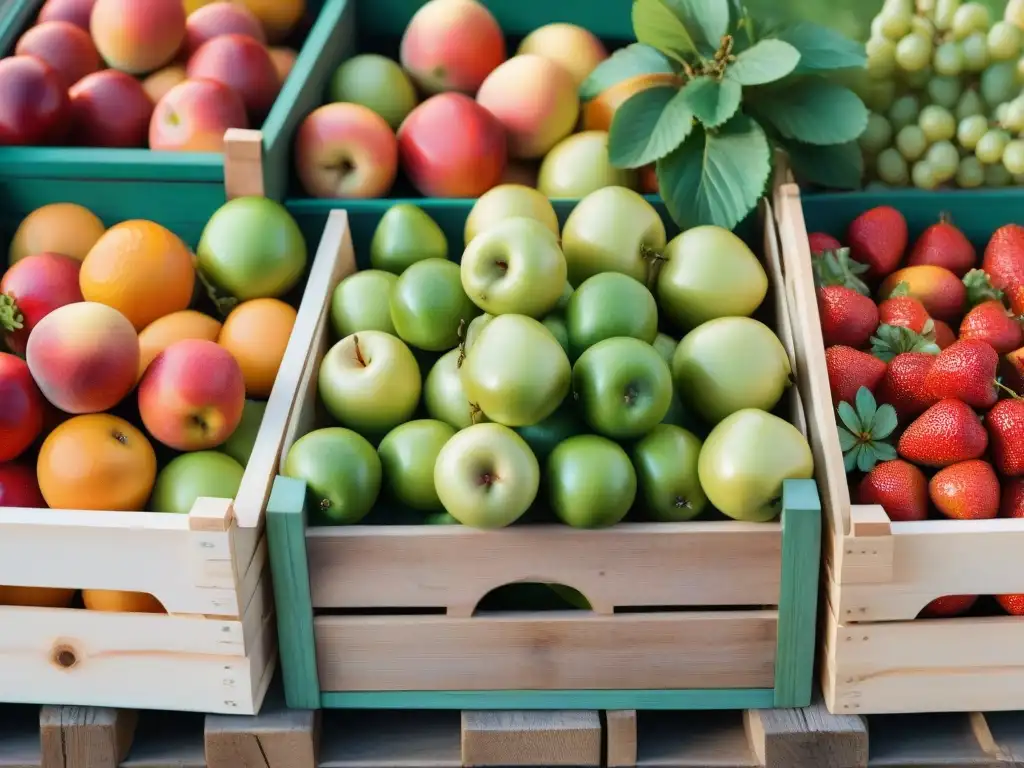 Un puesto de mercado rebosante de frutas y verduras frescas, coloridas y apetitosas