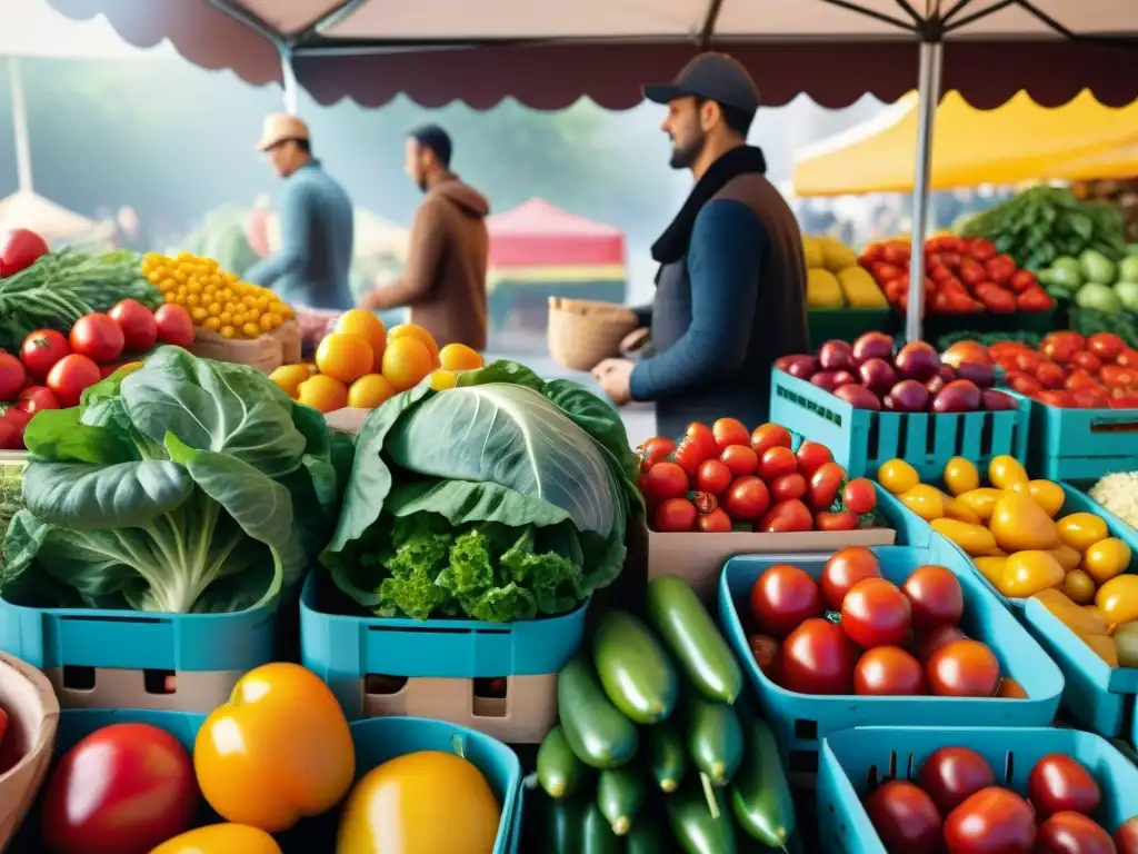 Un puesto de mercado rebosante de productos frescos y coloridos, etiquetados como los mejores ingredientes sin gluten