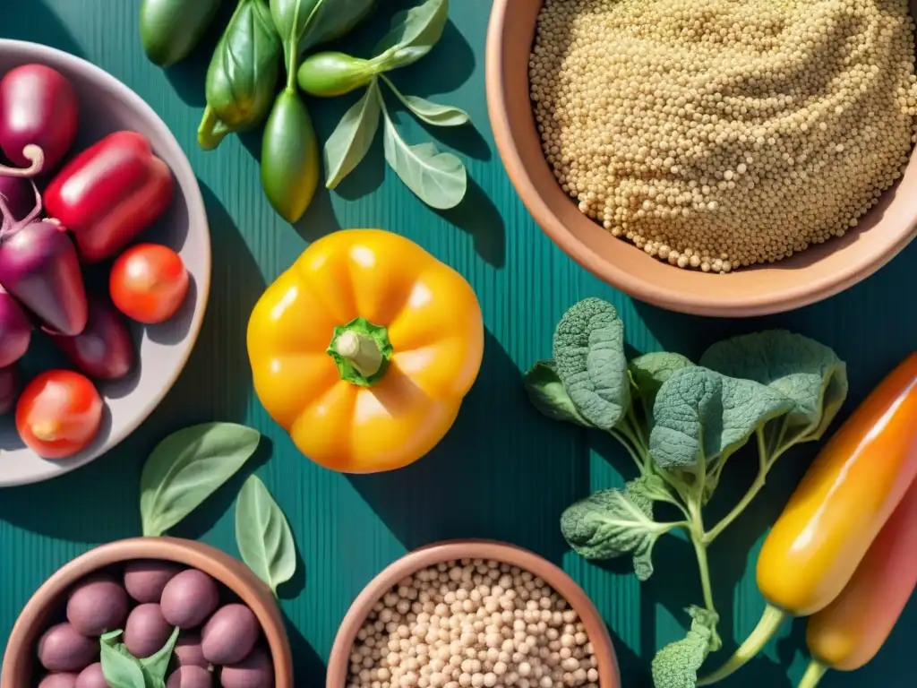 Un puesto de mercado rebosante de vegetales orgánicos, legumbres y proteínas vegetales sin gluten