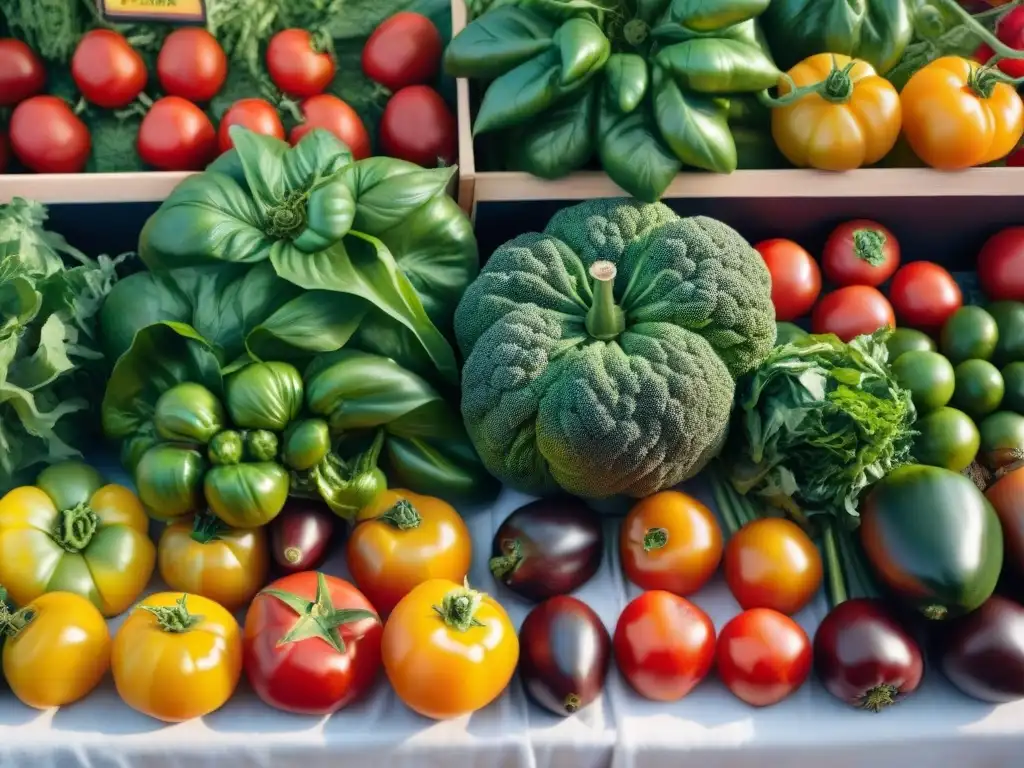 Un puesto vibrante en el mercado con productos frescos y coloridos, ideal para recetas sin gluten innovadoras terapia