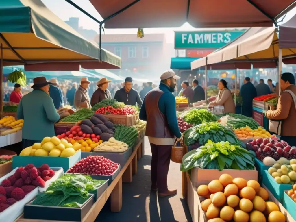 Un puesto vibrante en el mercado con superfoods sin gluten frescos y coloridos