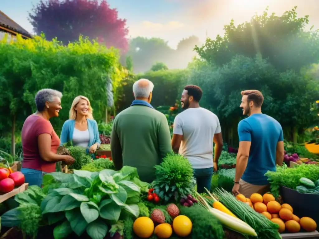 Un jardín sin gluten rebosante de vida, donde la comunidad comparte recetas innovadoras y se inspira mutuamente