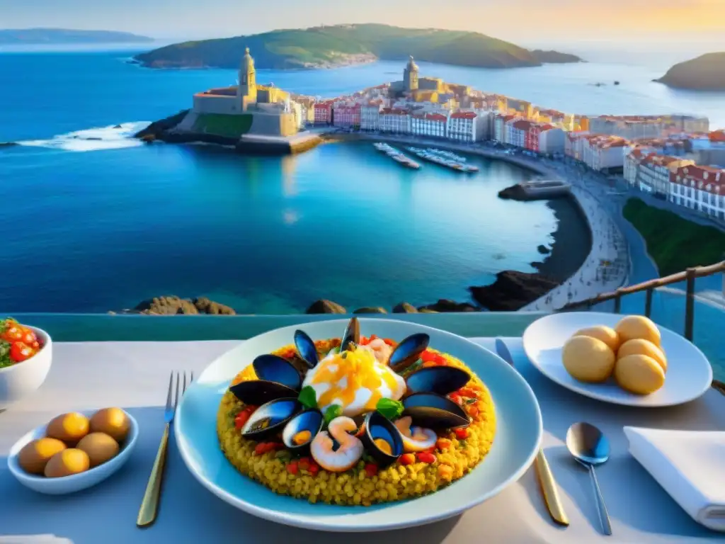 Disfruta de recetas sin gluten La Coruña en un hermoso atardecer frente al mar con platos tradicionales gallegos