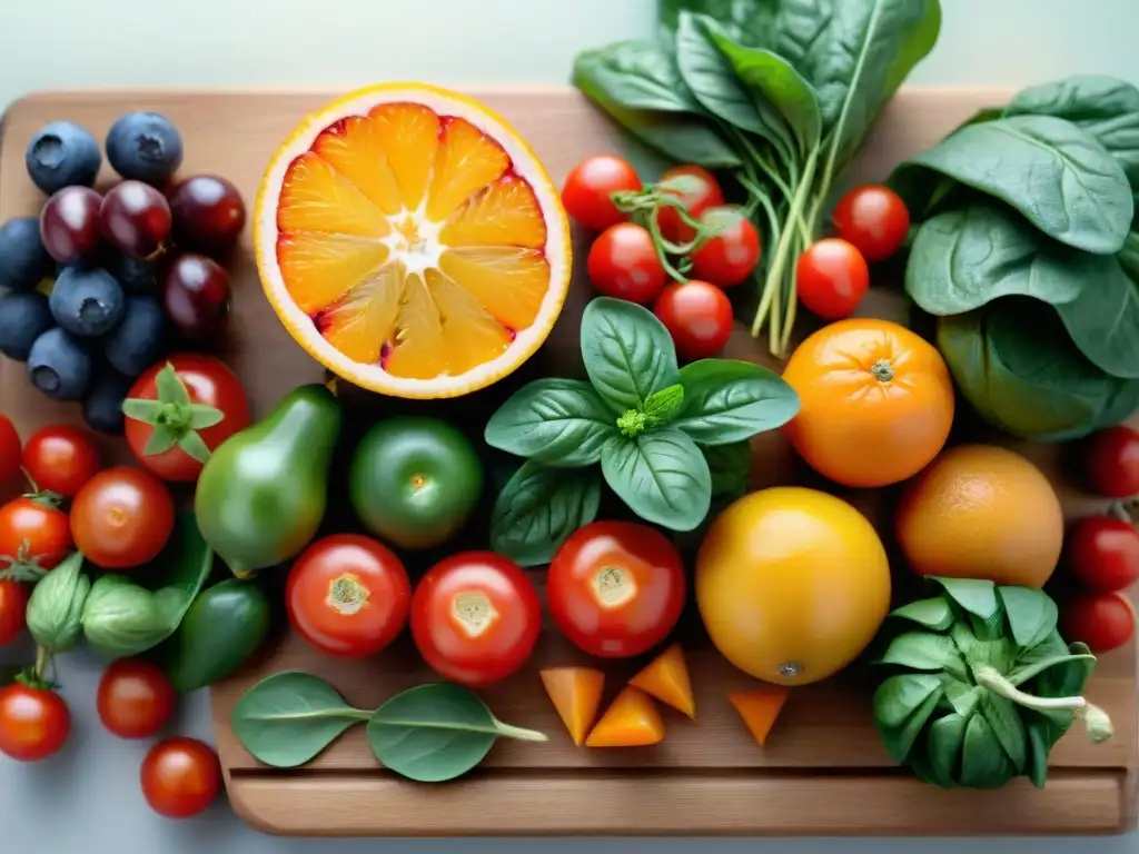 Transforma tu rendimiento sin gluten con esta explosión de colores y sabores frescos en una tabla de madera