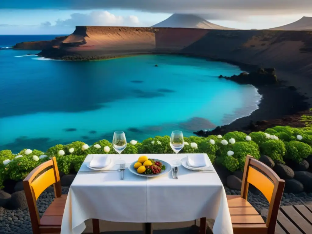 Un restaurante sin gluten en Lanzarote con encanto junto al mar, comensales disfrutando bajo el cálido sol