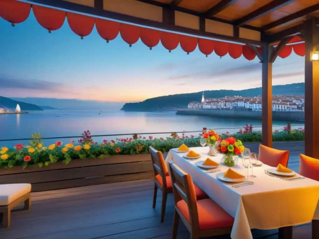 Un restaurante junto al mar en Pontevedra, España, con terraza, flores coloridas y platos sin gluten