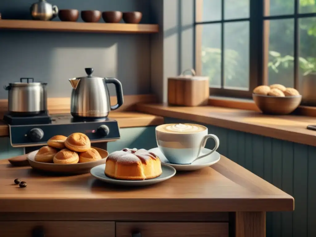 Un rincón acogedor de la cocina con deliciosos cafés sin gluten, pastelería fresca y una atmósfera cálida y reconfortante