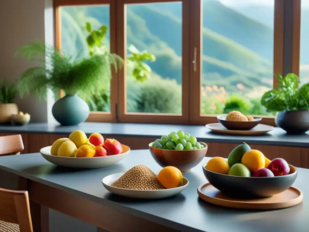 Un rincón acogedor y sereno en la cocina, con mesa de madera lista para una comida sin gluten