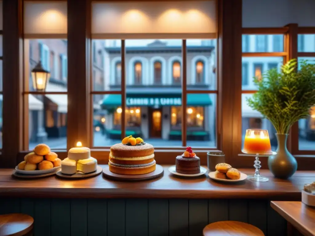 Un rincón encantador en una cafetería sin gluten oculta, con delicias en una mesa de madera rústica iluminada por la suave luz del sol