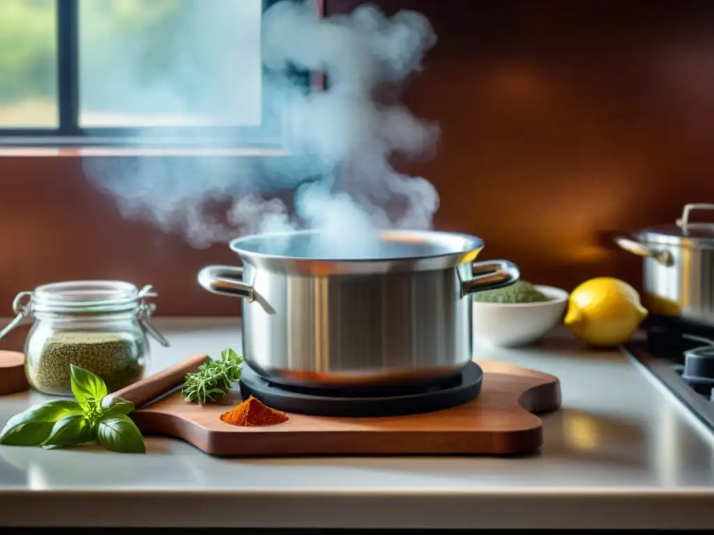 Un rincón soleado de la cocina rebosante de especias sin gluten cultivadas en casa