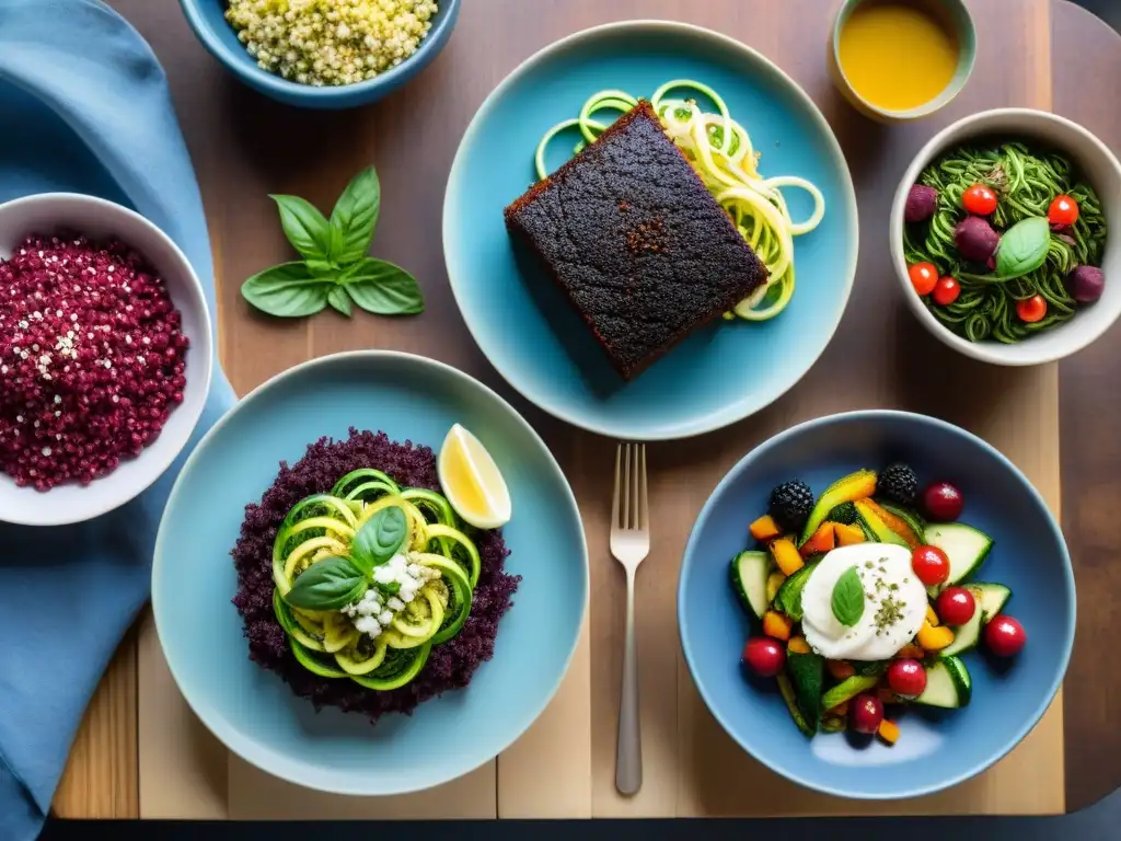 Una selección colorida de platos sin gluten en una mesa rústica, destacando la creatividad culinaria