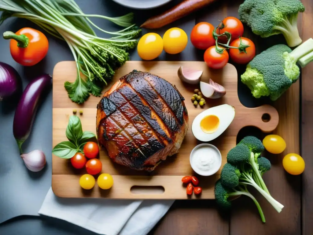 Una selección de ingredientes sin gluten para cocinar en apartamento, con colores vibrantes y texturas variadas en una tabla de madera rústica