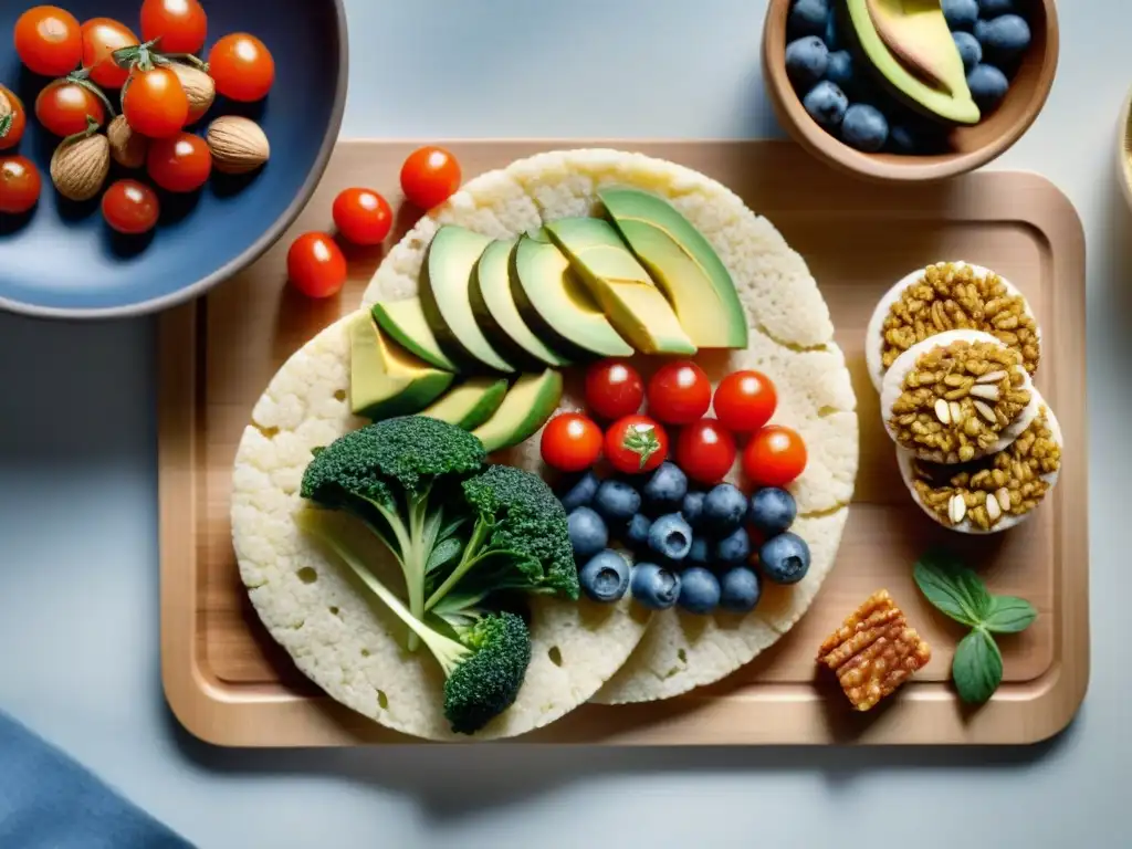 Una selección de snacks rápidos sin gluten creativos en una elegante cocina moderna