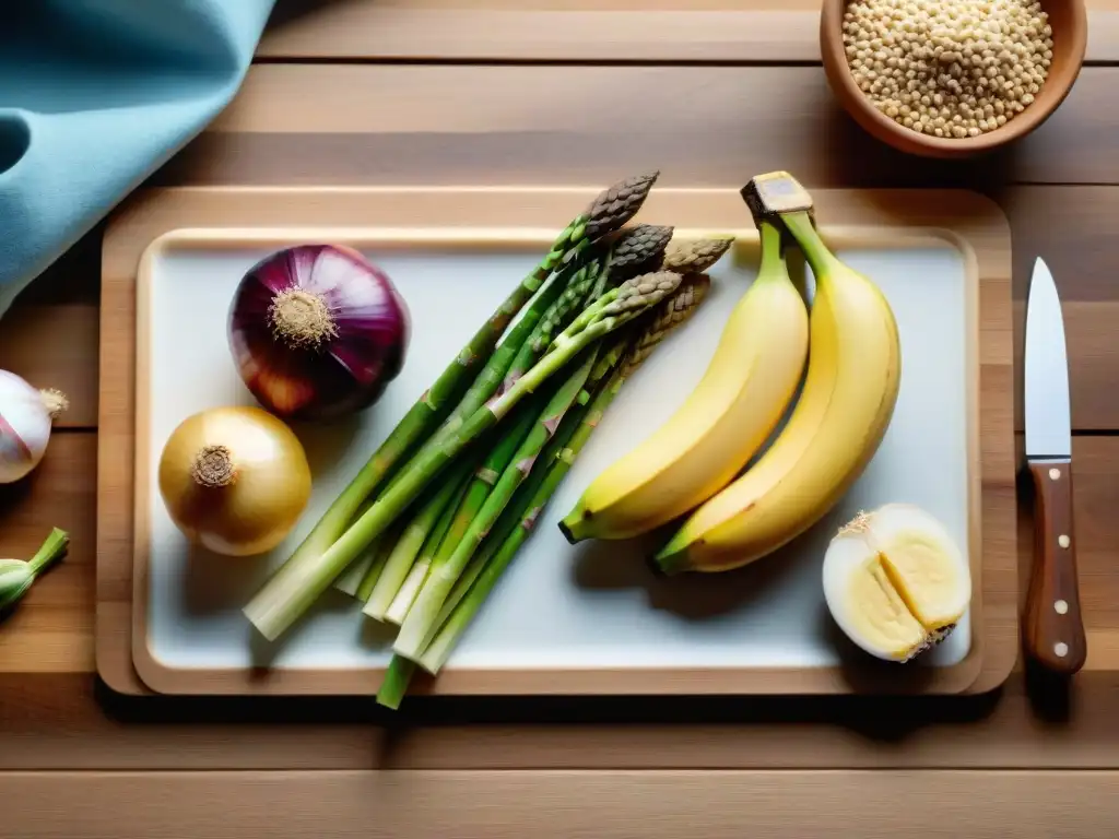 Una selección variada de alimentos prebióticos ricos en color y frescura sobre tabla de madera