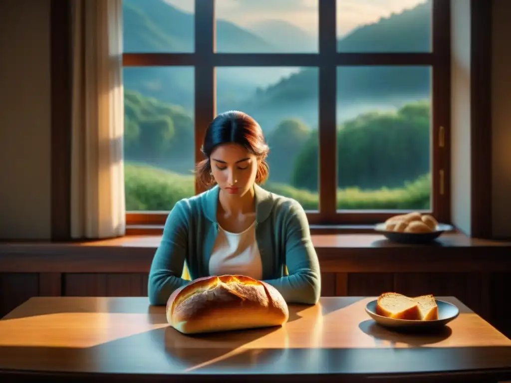 Reflexión solitaria en una habitación cálida, simbolizando la relación entre gluten y depresión