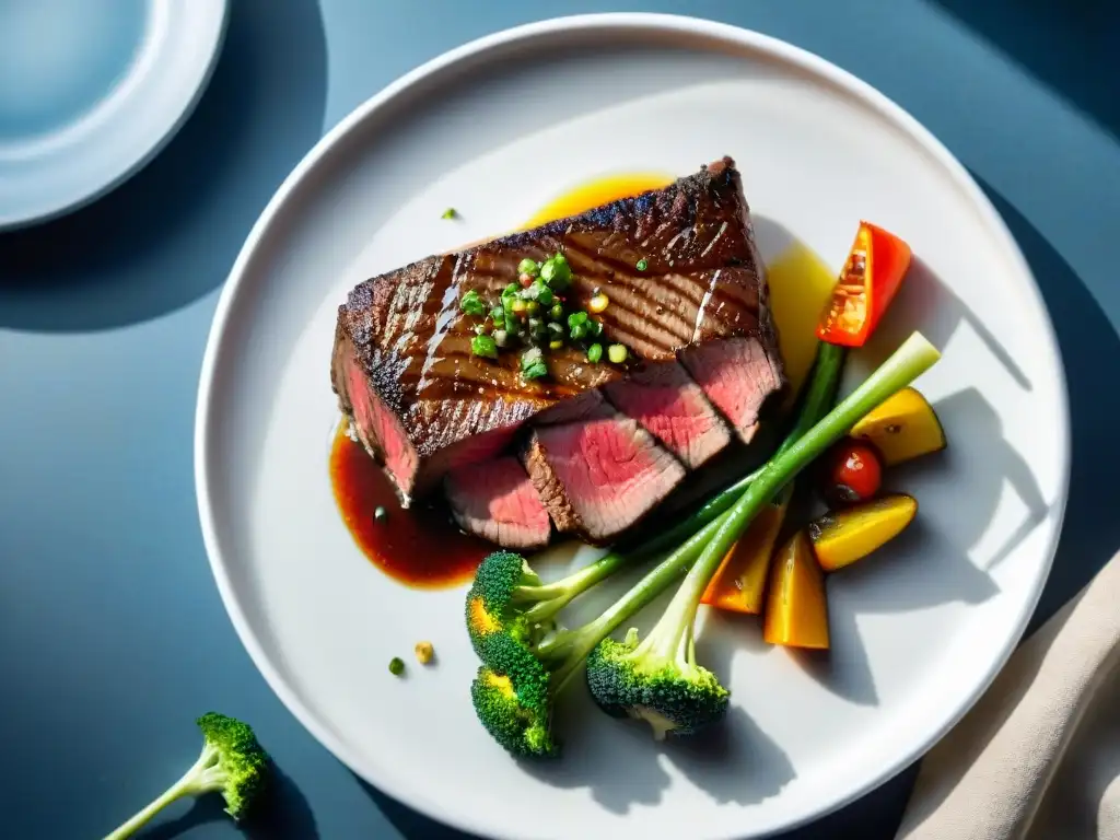 Suave carne sous vide con verduras asadas, en un plato elegante